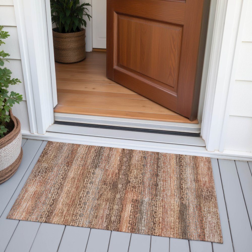 Machine Washable Indoor/Outdoor Chantille ACN2029 Copper 1'8" x 2'6" Rug. Picture 6