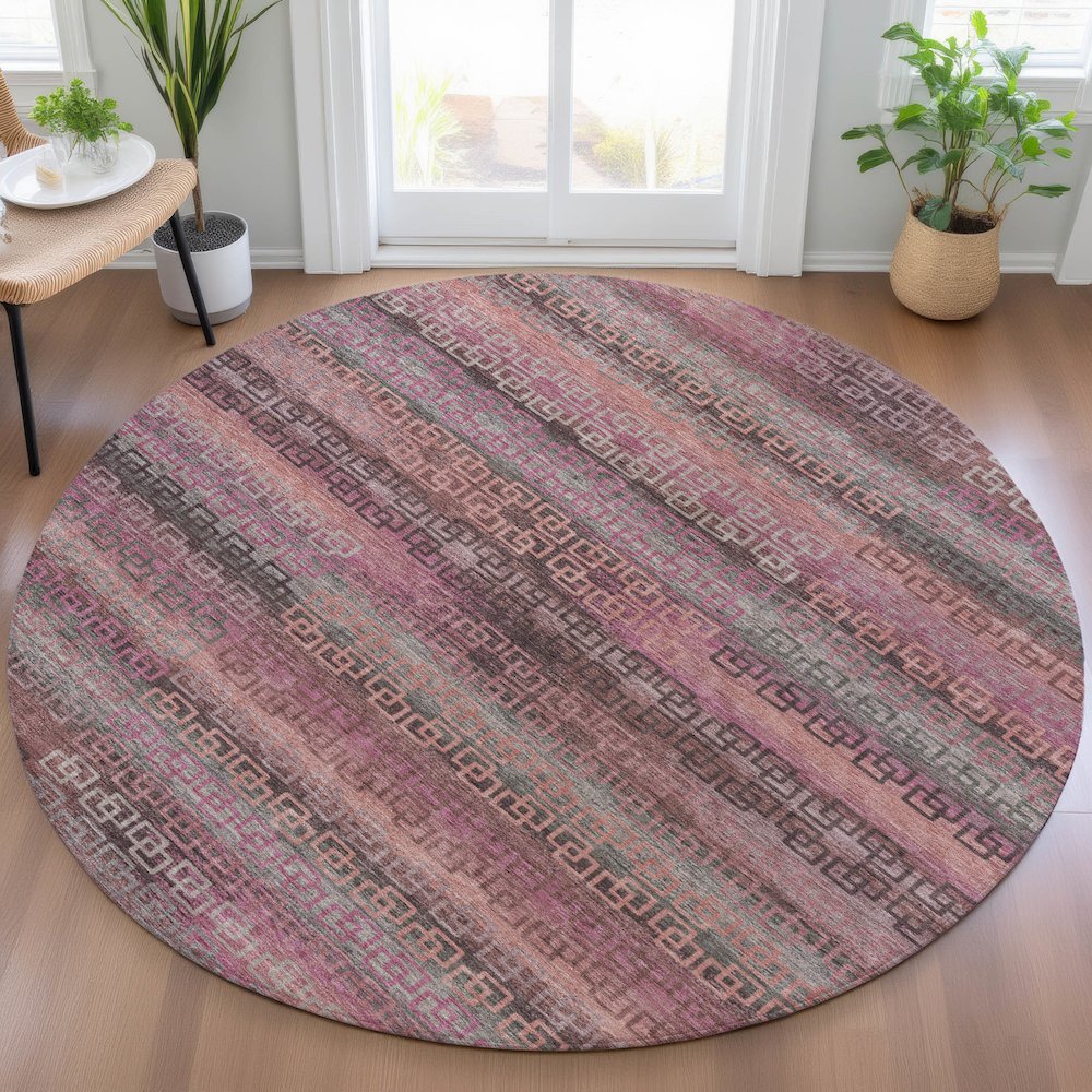 Machine Washable Indoor/Outdoor Chantille ACN2029 Pink 8' x 8' Round Rug. Picture 5