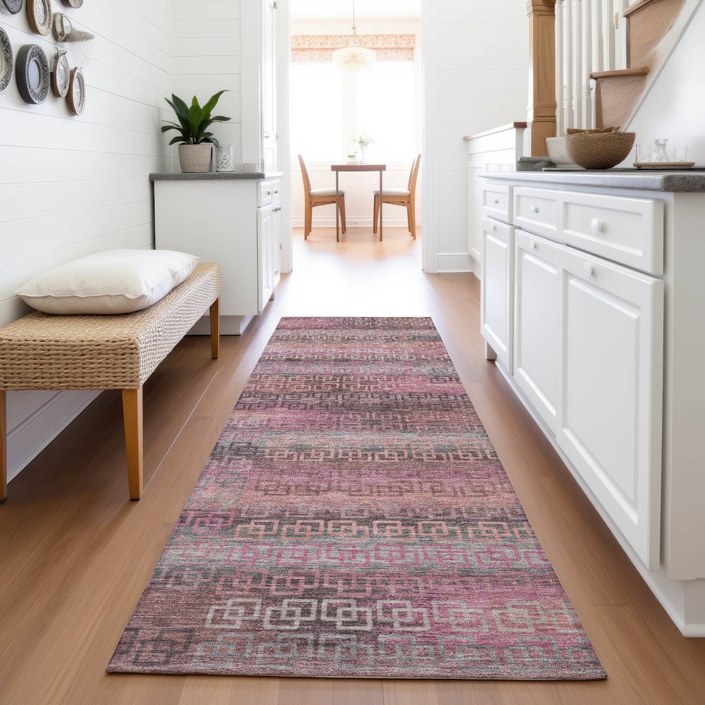 Machine Washable Indoor/Outdoor Chantille ACN2029 Pink 2'3" x 7'6" Runner Rug. Picture 5