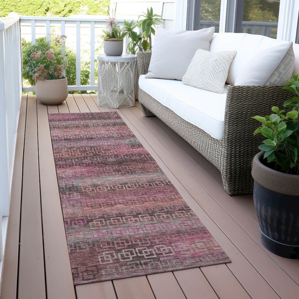 Machine Washable Indoor/Outdoor Chantille ACN2029 Pink 2'3" x 7'6" Runner Rug. Picture 6
