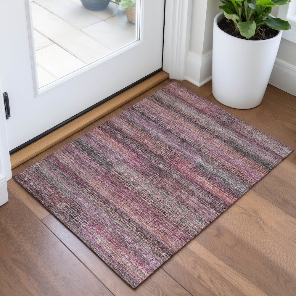 Machine Washable Indoor/Outdoor Chantille ACN2029 Pink 1'8" x 2'6" Rug. Picture 5