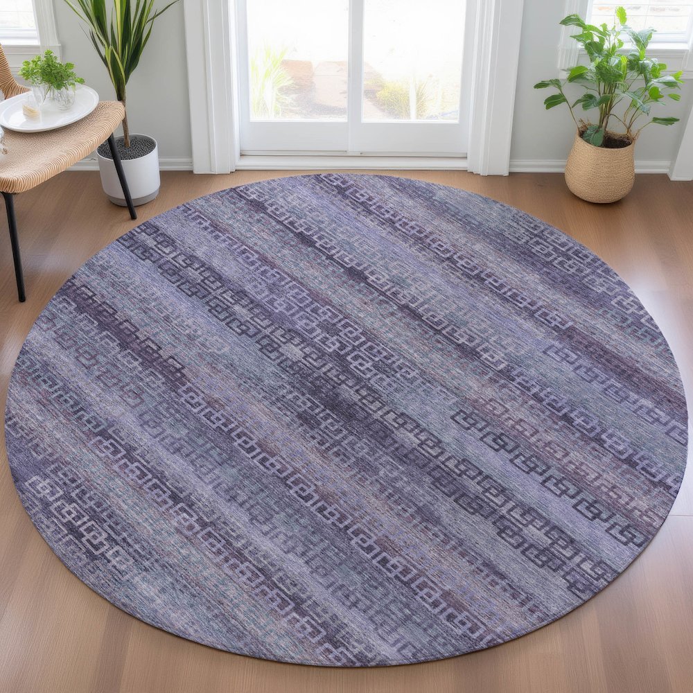 Machine Washable Indoor/Outdoor Chantille ACN2029 Plum 8' x 8' Round Rug. Picture 5