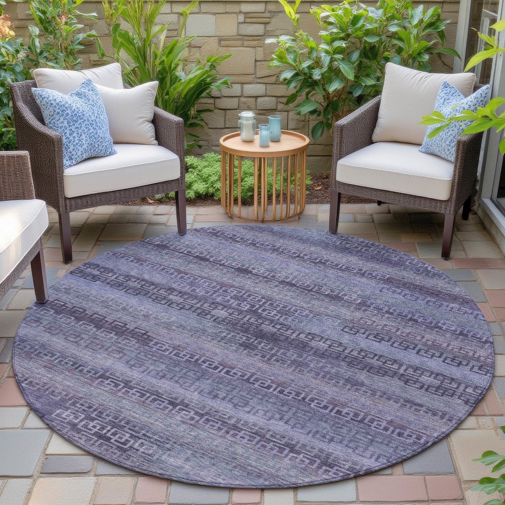 Machine Washable Indoor/Outdoor Chantille ACN2029 Plum 8' x 8' Round Rug. Picture 6