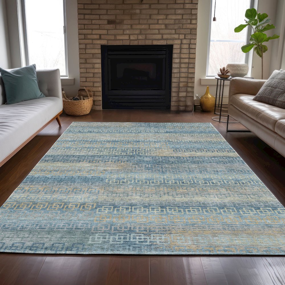 Machine Washable Indoor/Outdoor Chantille ACN2029 Teal 2'6" x 3'10" Rug. Picture 6