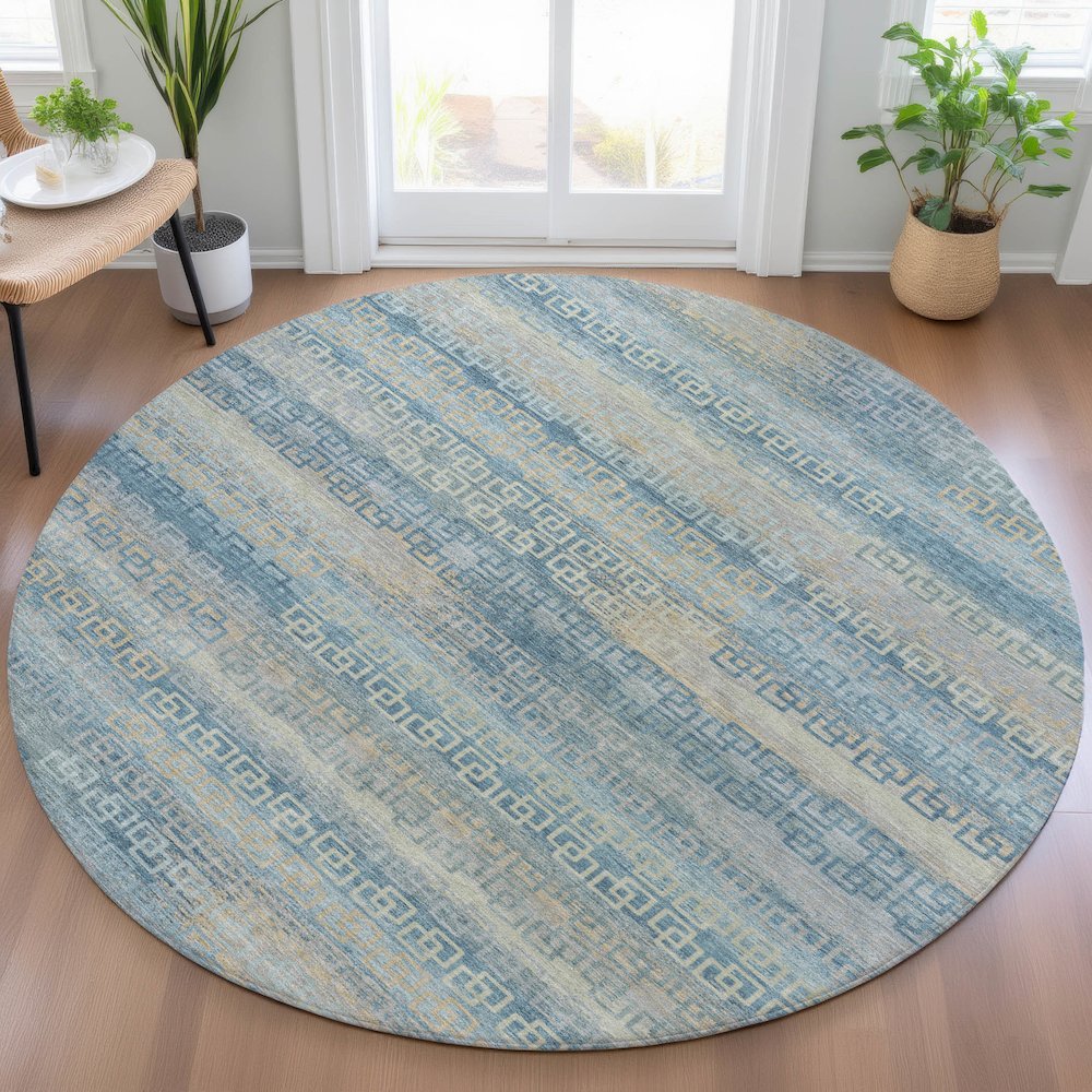 Machine Washable Indoor/Outdoor Chantille ACN2029 Teal 8' x 8' Round Rug. Picture 5