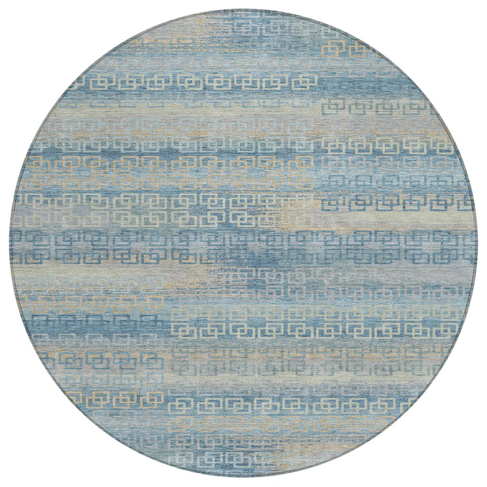 Machine Washable Indoor/Outdoor Chantille ACN2029 Teal 8' x 8' Round Rug. Picture 1