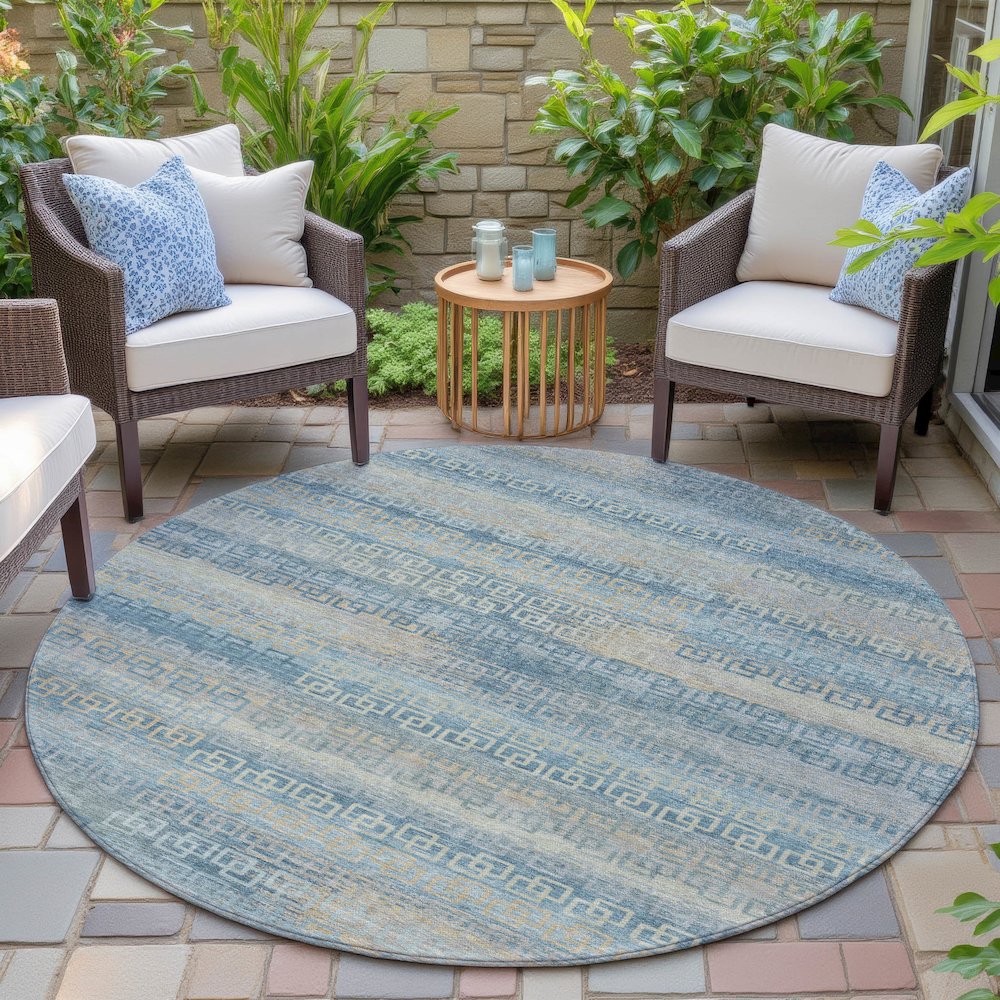Machine Washable Indoor/Outdoor Chantille ACN2029 Teal 8' x 8' Round Rug. Picture 6