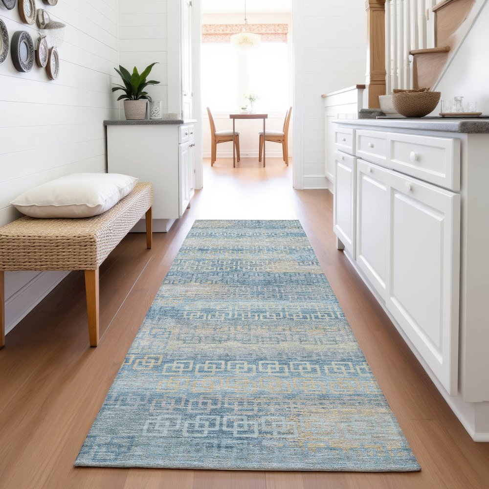 Machine Washable Indoor/Outdoor Chantille ACN2029 Teal 2'3" x 7'6" Runner Rug. Picture 5