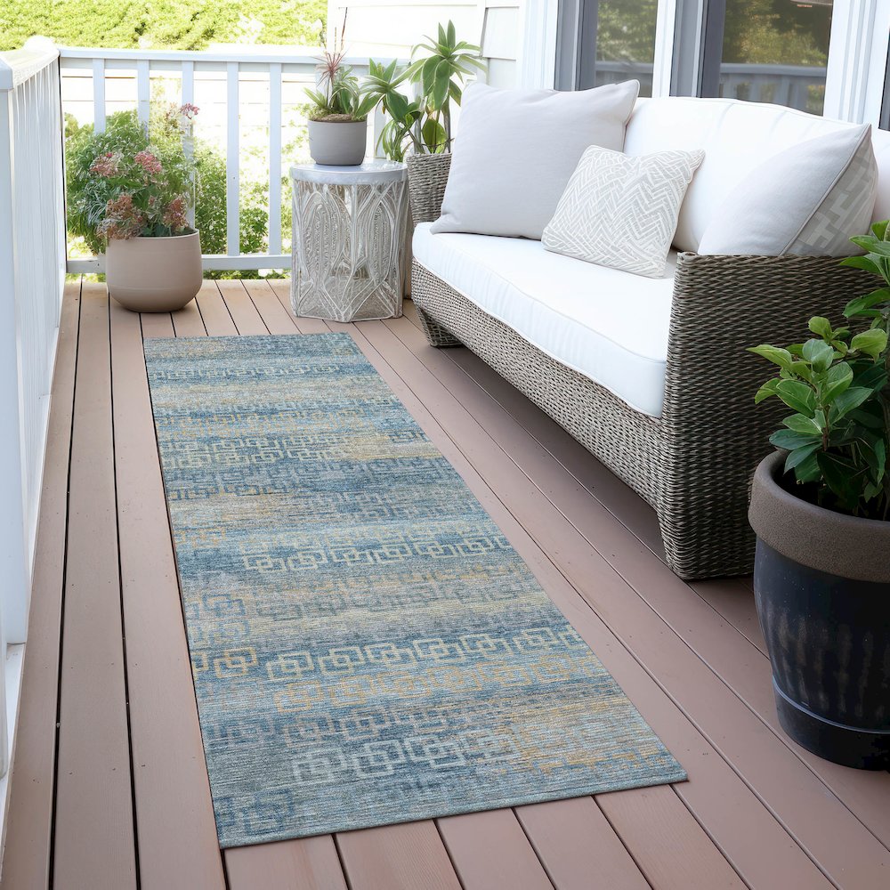Machine Washable Indoor/Outdoor Chantille ACN2029 Teal 2'3" x 7'6" Runner Rug. Picture 6