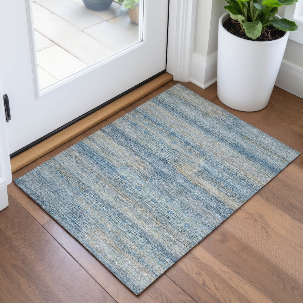 Machine Washable Indoor/Outdoor Chantille ACN2029 Teal 1'8" x 2'6" Rug. Picture 5