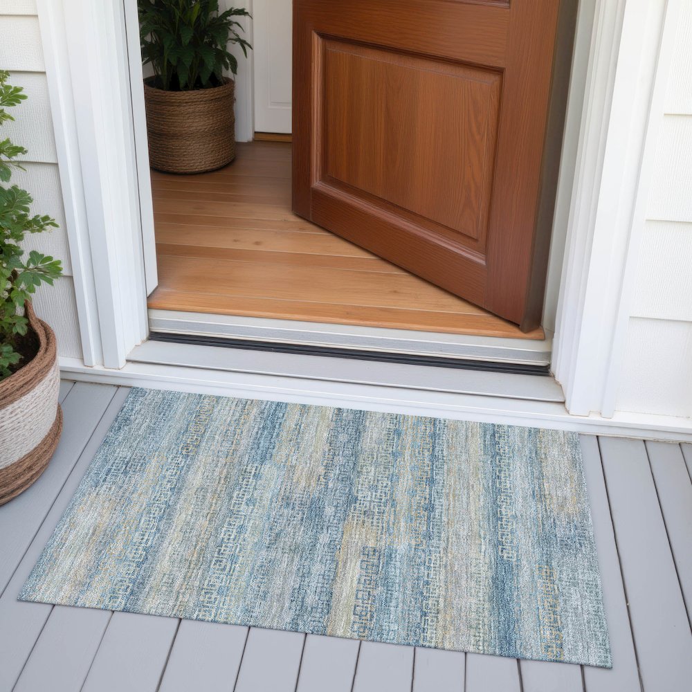 Machine Washable Indoor/Outdoor Chantille ACN2029 Teal 1'8" x 2'6" Rug. Picture 6
