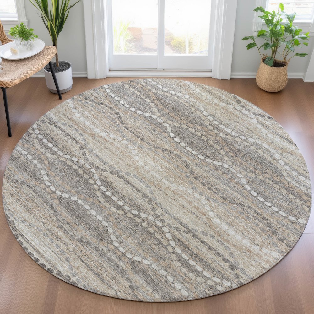 Machine Washable Indoor/Outdoor Chantille ACN2030 Beige 8' x 8' Round Rug. Picture 5