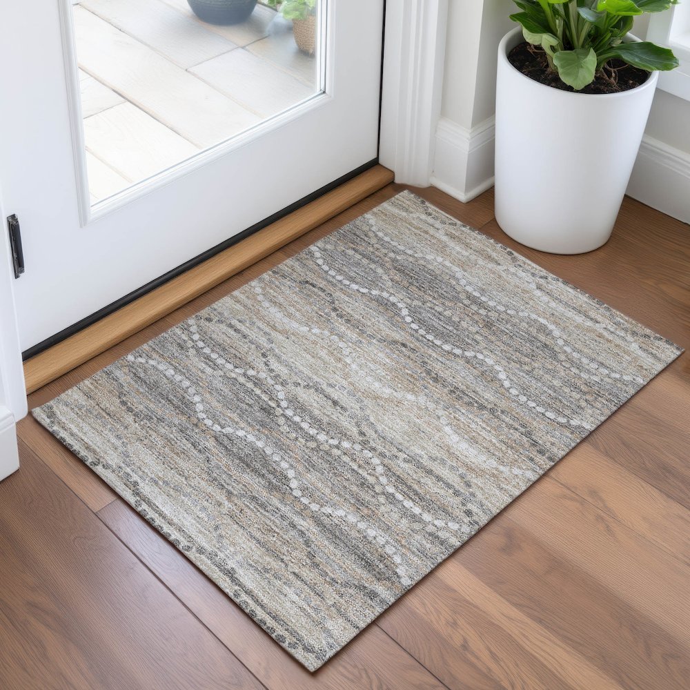 Machine Washable Indoor/Outdoor Chantille ACN2030 Beige 1'8" x 2'6" Rug. Picture 5