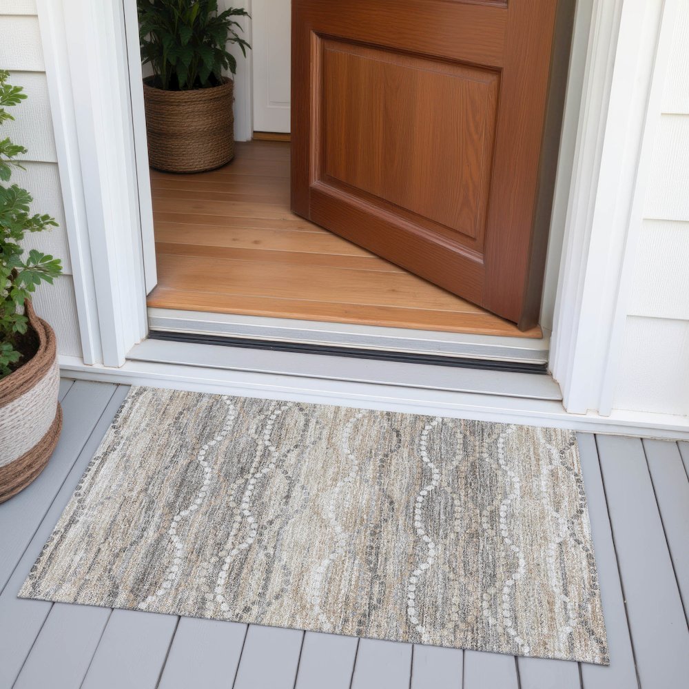 Machine Washable Indoor/Outdoor Chantille ACN2030 Beige 1'8" x 2'6" Rug. Picture 6