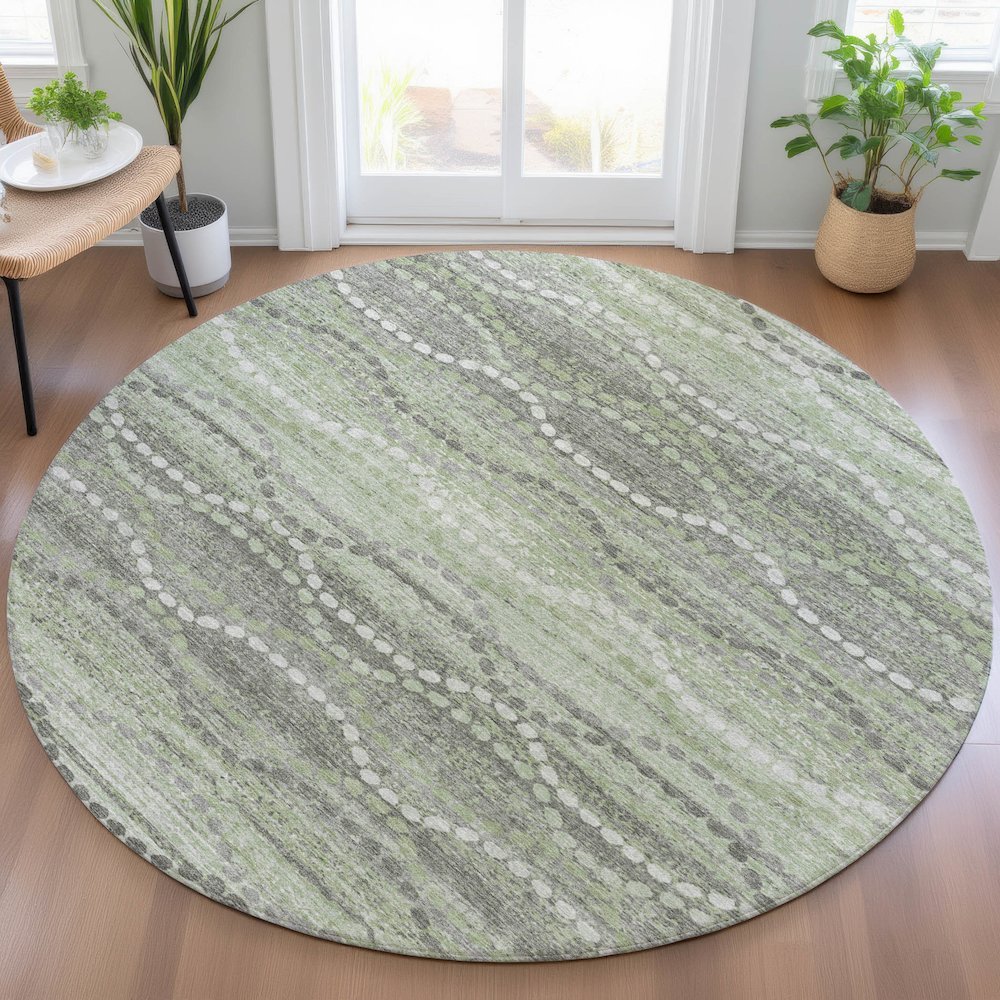 Machine Washable Indoor/Outdoor Chantille ACN2030 Green 8' x 8' Round Rug. Picture 5