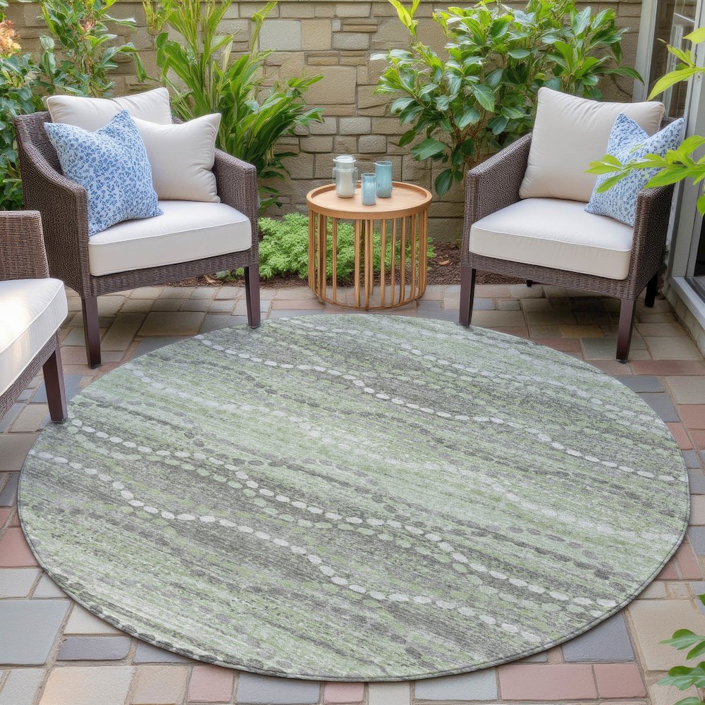 Machine Washable Indoor/Outdoor Chantille ACN2030 Green 8' x 8' Round Rug. Picture 6