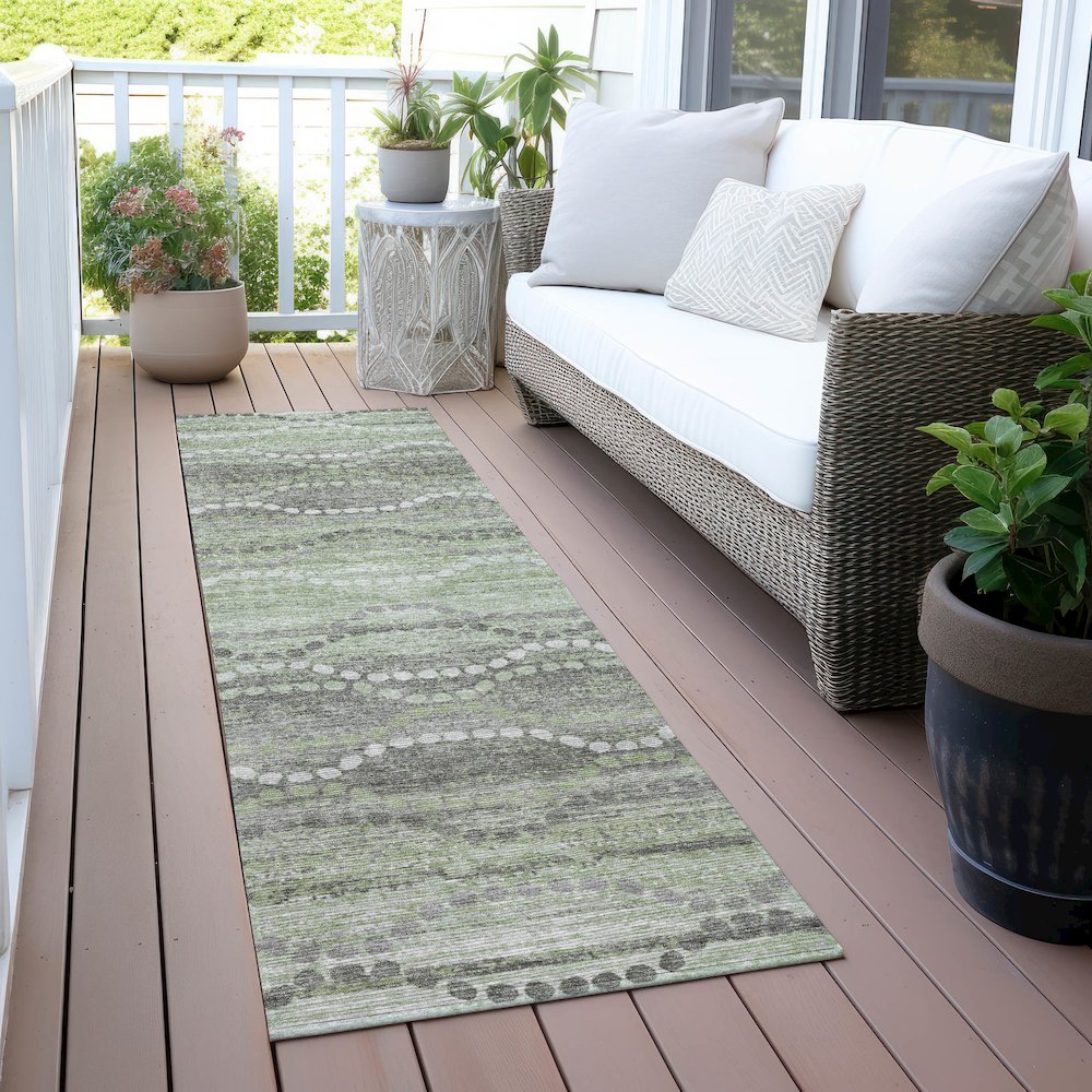 Machine Washable Indoor/Outdoor Chantille ACN2030 Green 2'3" x 7'6" Runner Rug. Picture 6