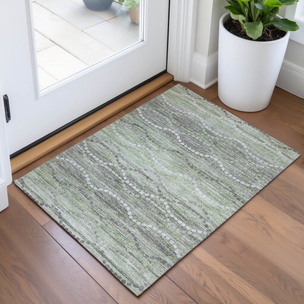Machine Washable Indoor/Outdoor Chantille ACN2030 Green 1'8" x 2'6" Rug. Picture 5
