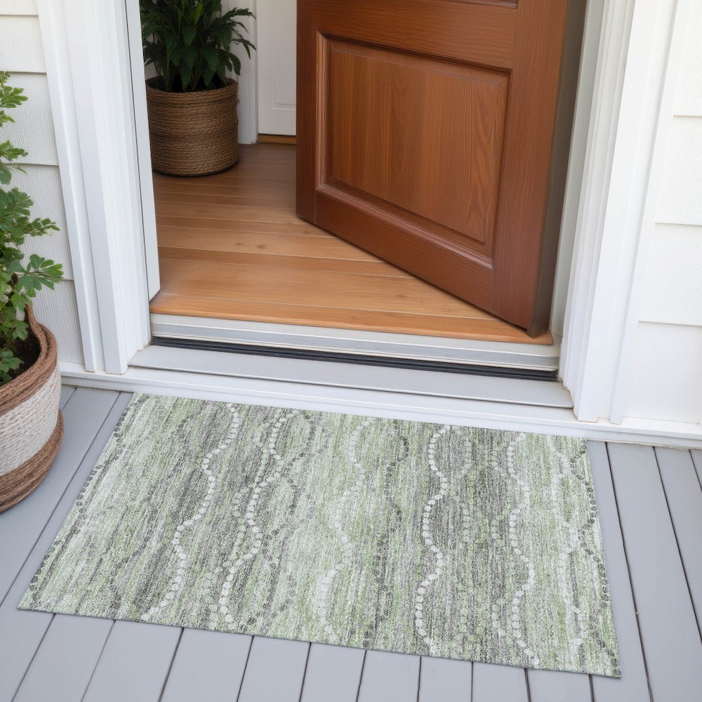 Machine Washable Indoor/Outdoor Chantille ACN2030 Green 1'8" x 2'6" Rug. Picture 6