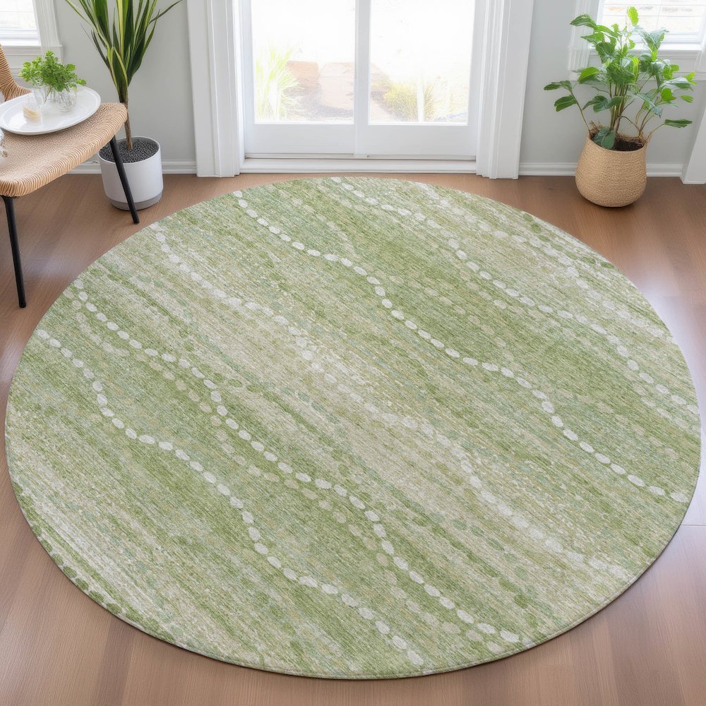Machine Washable Indoor/Outdoor Chantille ACN2030 Sage 8' x 8' Round Rug. Picture 5