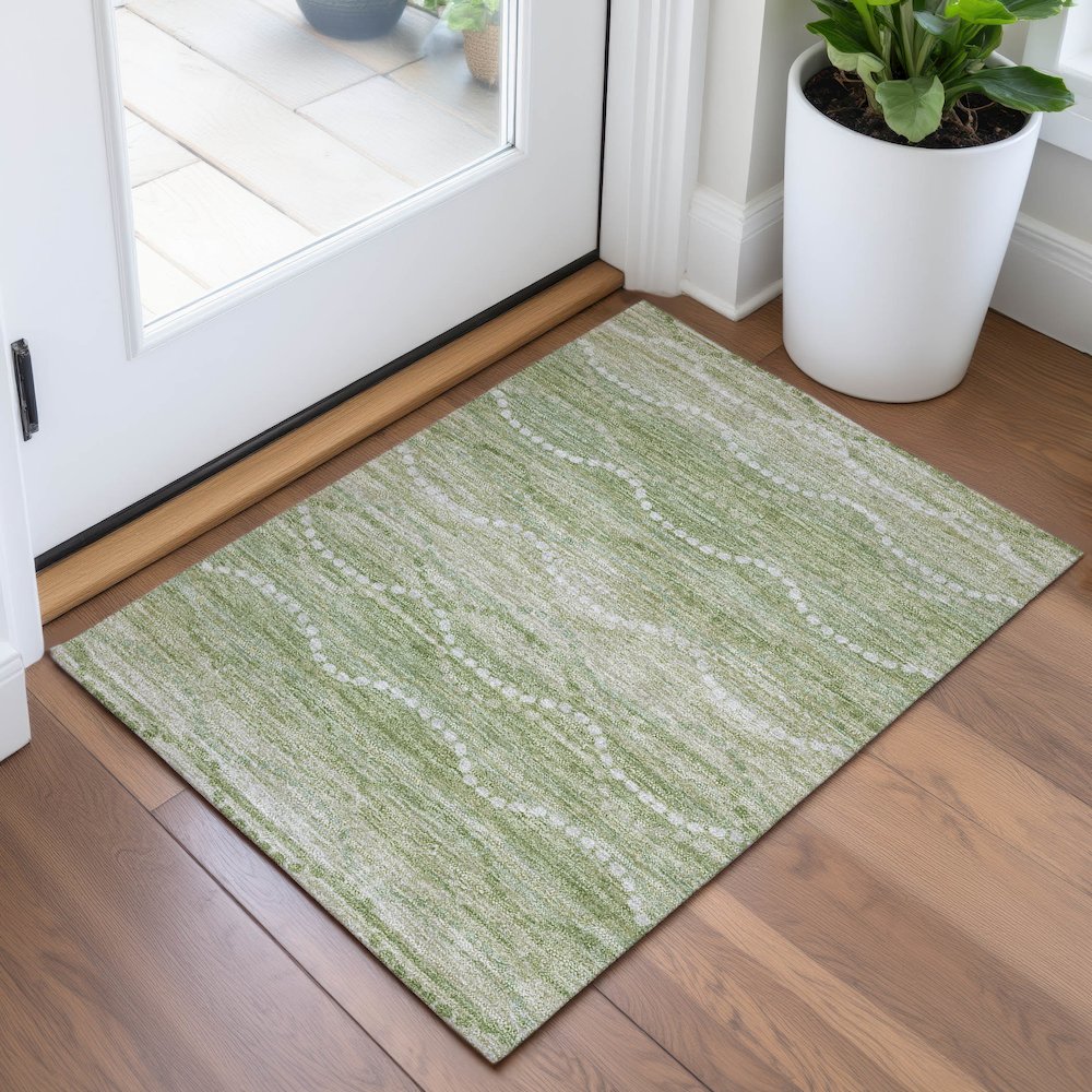 Machine Washable Indoor/Outdoor Chantille ACN2030 Sage 1'8" x 2'6" Rug. Picture 5