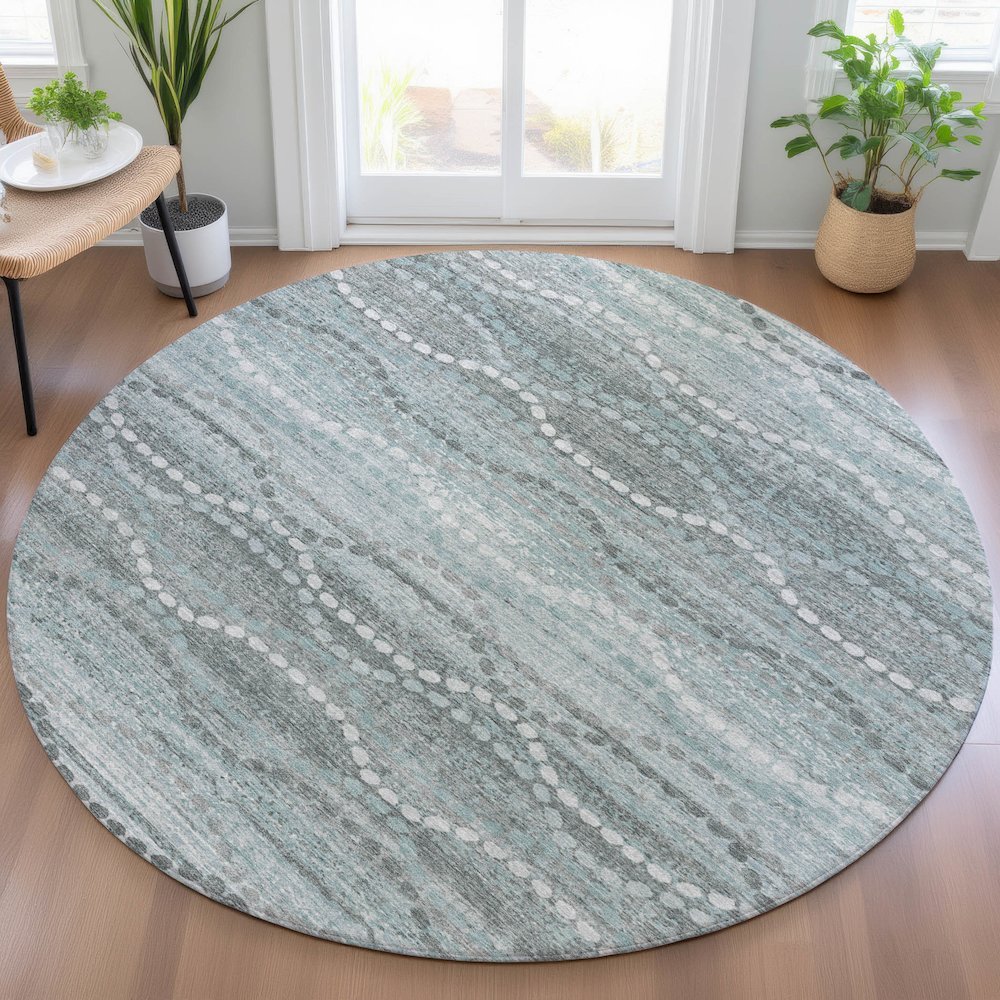 Machine Washable Indoor/Outdoor Chantille ACN2030 Teal 8' x 8' Round Rug. Picture 5