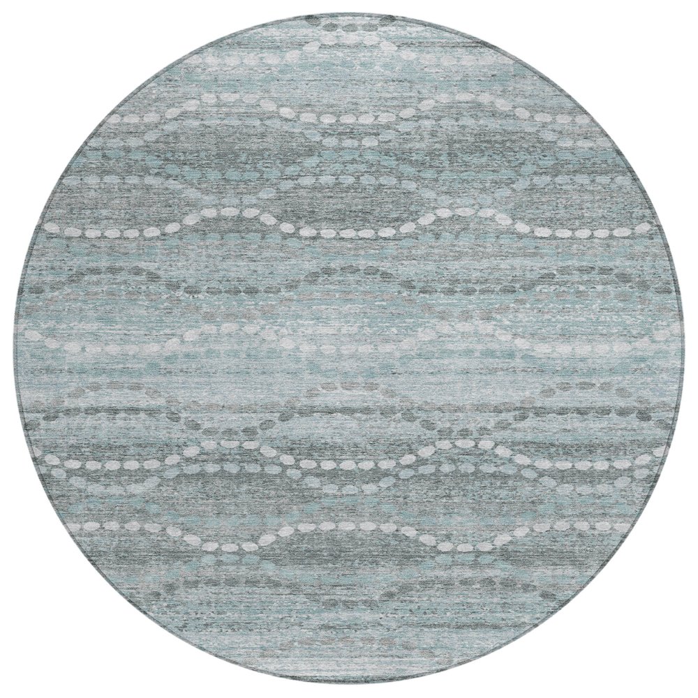 Machine Washable Indoor/Outdoor Chantille ACN2030 Teal 8' x 8' Round Rug. Picture 1