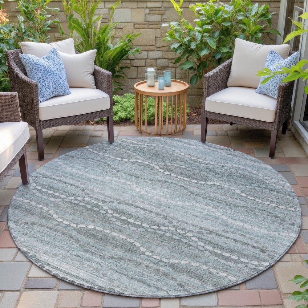 Machine Washable Indoor/Outdoor Chantille ACN2030 Teal 8' x 8' Round Rug. Picture 6