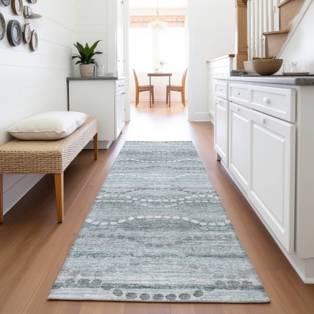 Machine Washable Indoor/Outdoor Chantille ACN2030 Teal 2'3" x 7'6" Runner Rug. Picture 5