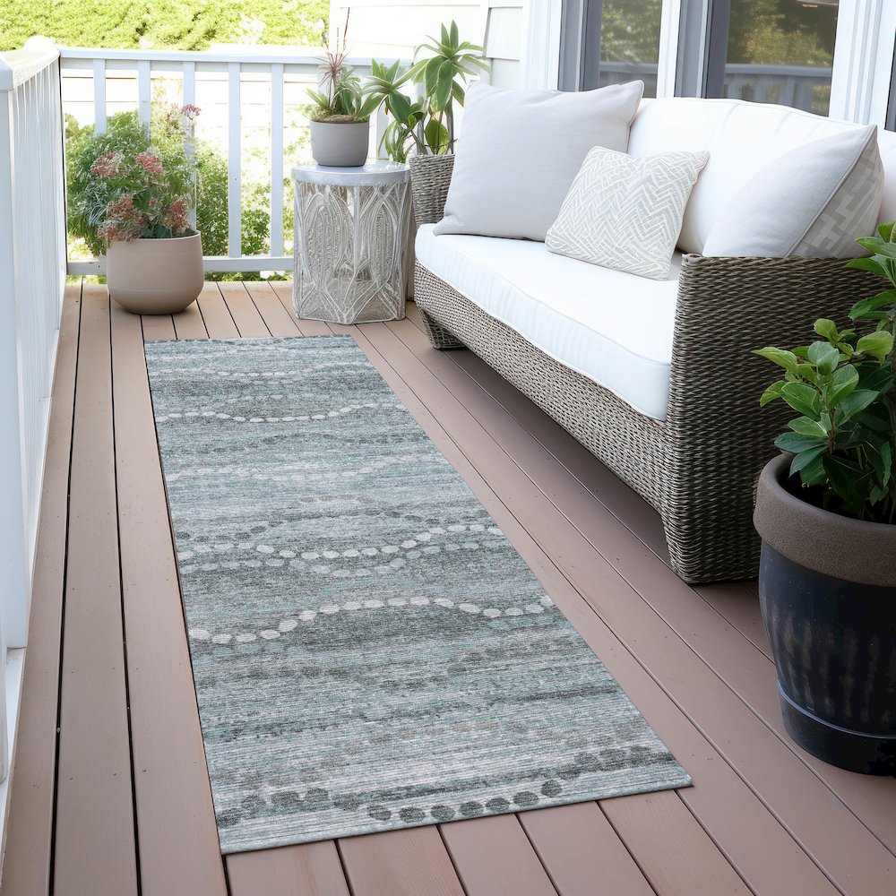 Machine Washable Indoor/Outdoor Chantille ACN2030 Teal 2'3" x 7'6" Runner Rug. Picture 6