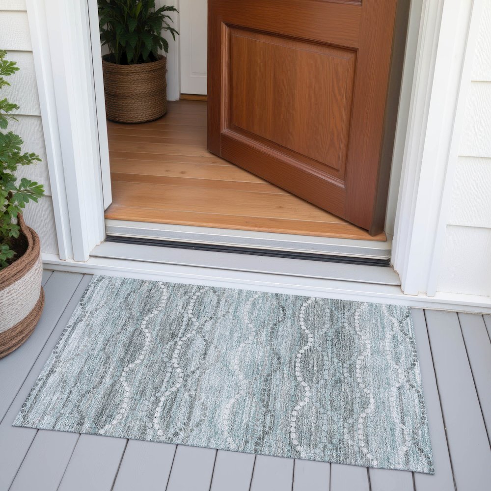 Machine Washable Indoor/Outdoor Chantille ACN2030 Teal 1'8" x 2'6" Rug. Picture 6