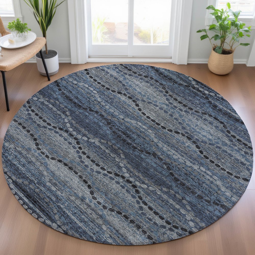 Machine Washable Indoor/Outdoor Chantille ACN2031 Navy 8' x 8' Round Rug. Picture 5