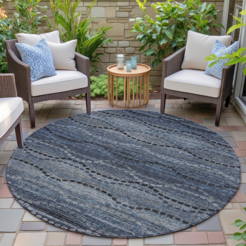 Machine Washable Indoor/Outdoor Chantille ACN2031 Navy 8' x 8' Round Rug. Picture 6