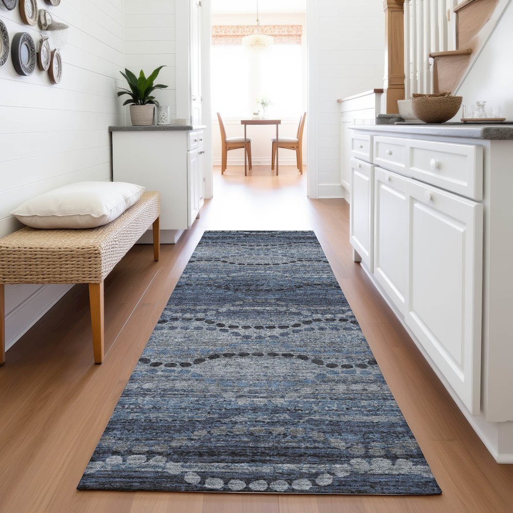 Machine Washable Indoor/Outdoor Chantille ACN2031 Navy 2'3" x 7'6" Runner Rug. Picture 5