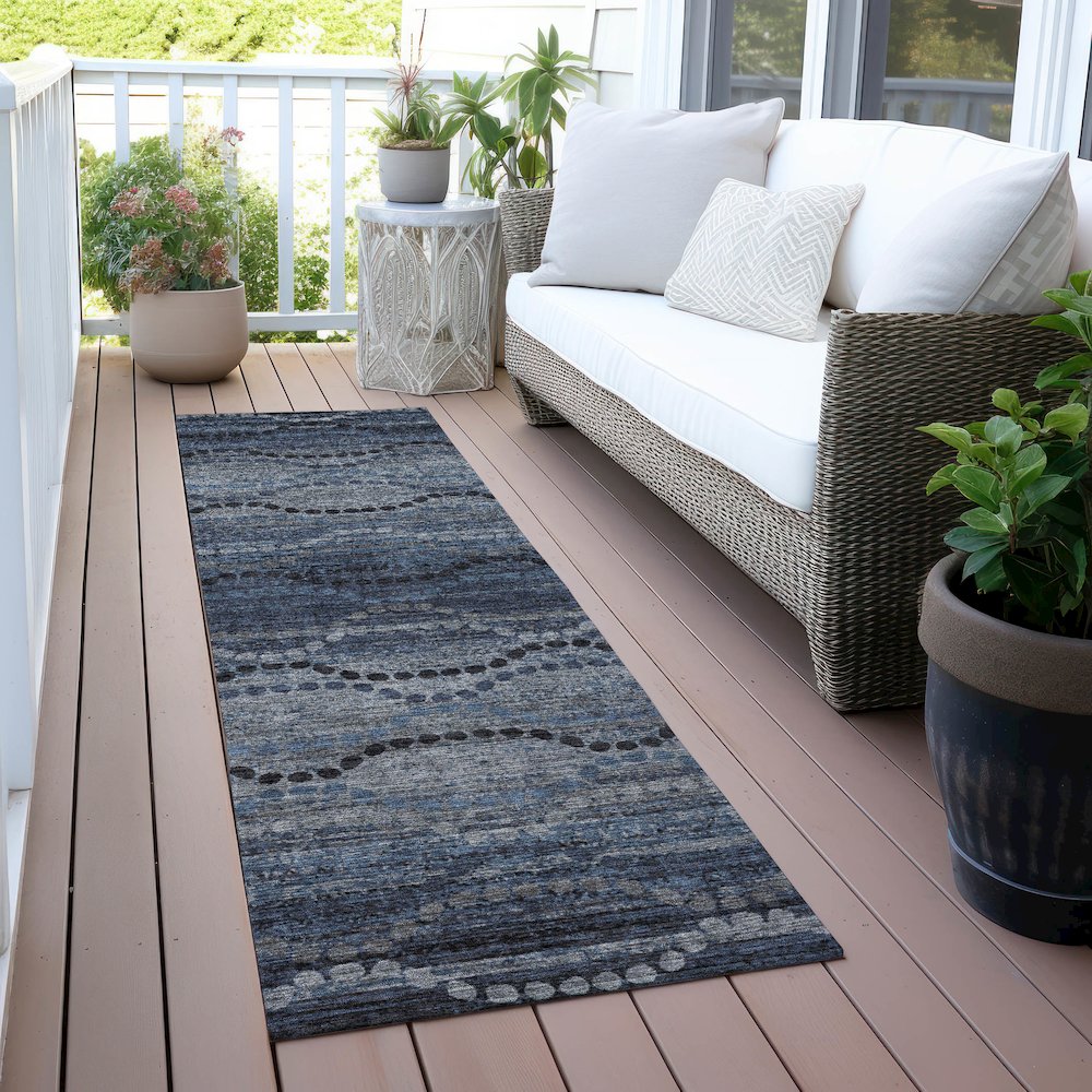 Machine Washable Indoor/Outdoor Chantille ACN2031 Navy 2'3" x 7'6" Runner Rug. Picture 6