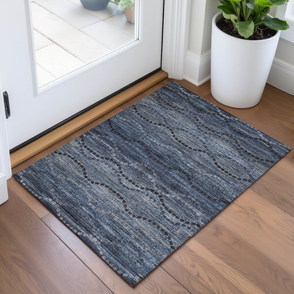 Machine Washable Indoor/Outdoor Chantille ACN2031 Navy 1'8" x 2'6" Rug. Picture 5