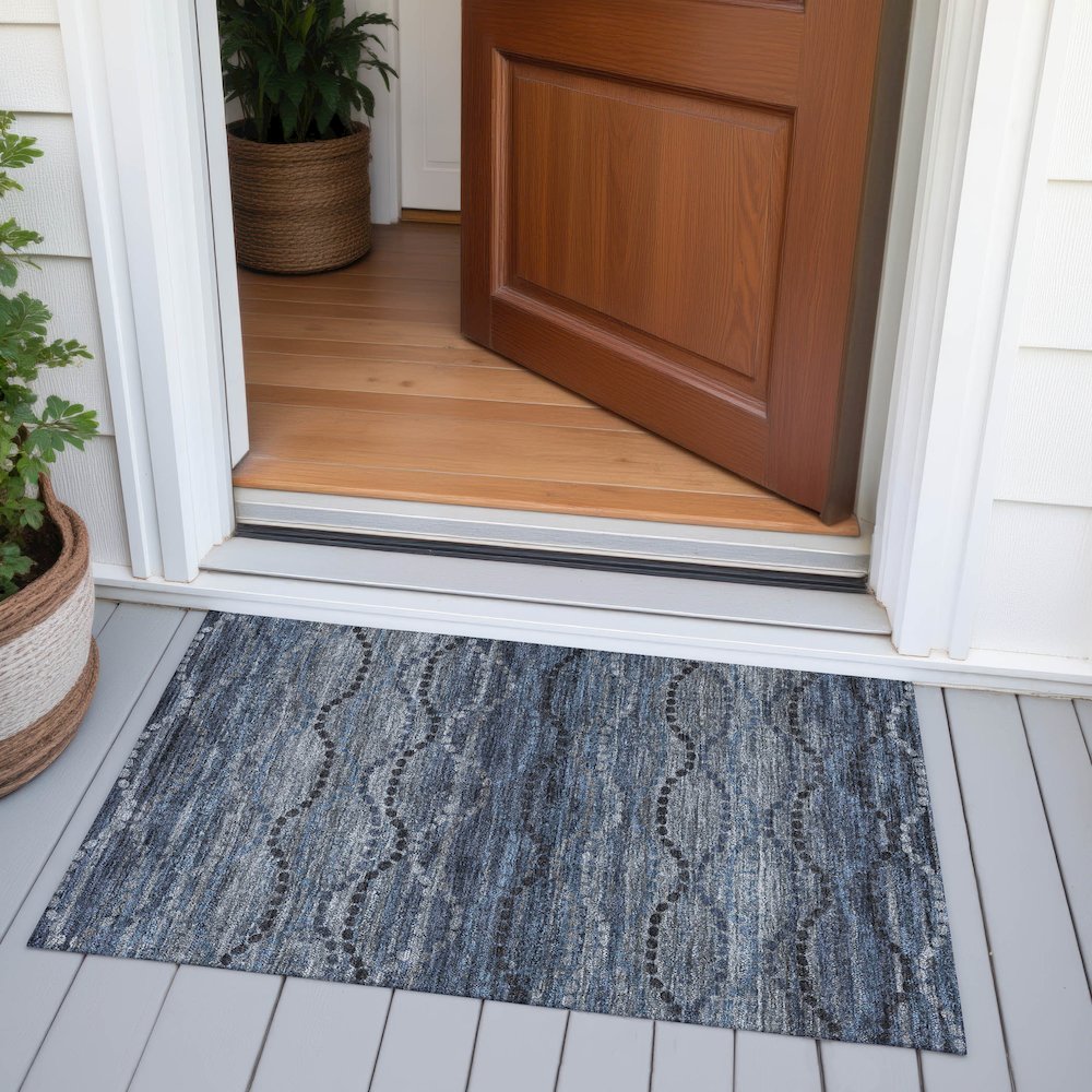Machine Washable Indoor/Outdoor Chantille ACN2031 Navy 1'8" x 2'6" Rug. Picture 6