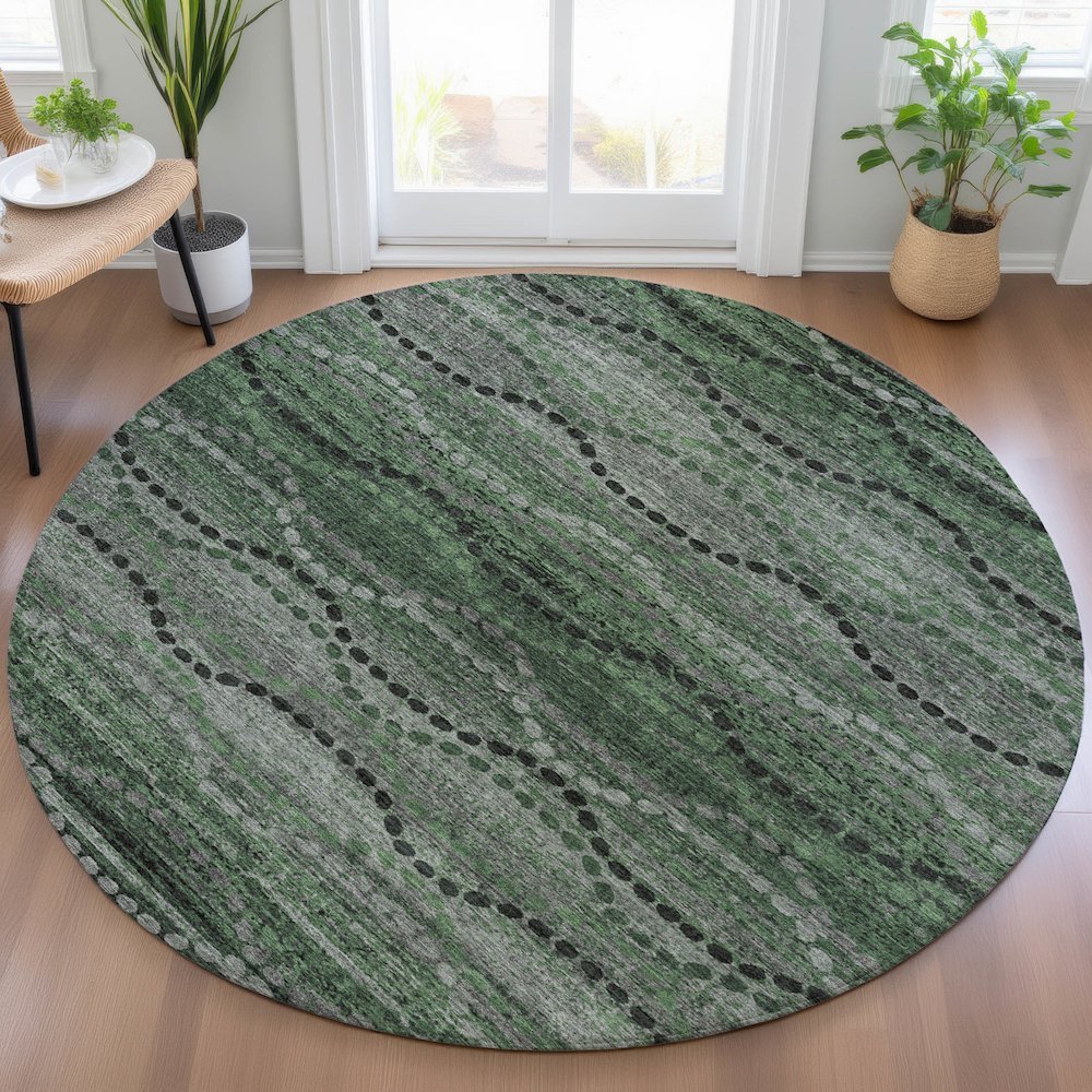 Machine Washable Indoor/Outdoor Chantille ACN2031 Olive 8' x 8' Round Rug. Picture 5