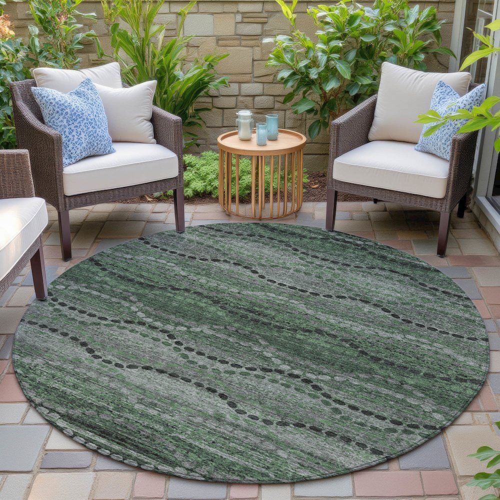 Machine Washable Indoor/Outdoor Chantille ACN2031 Olive 8' x 8' Round Rug. Picture 6