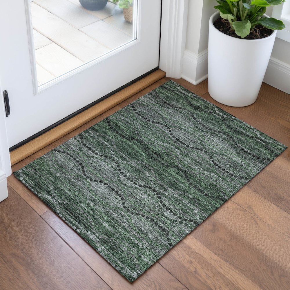 Machine Washable Indoor/Outdoor Chantille ACN2031 Olive 1'8" x 2'6" Rug. Picture 5