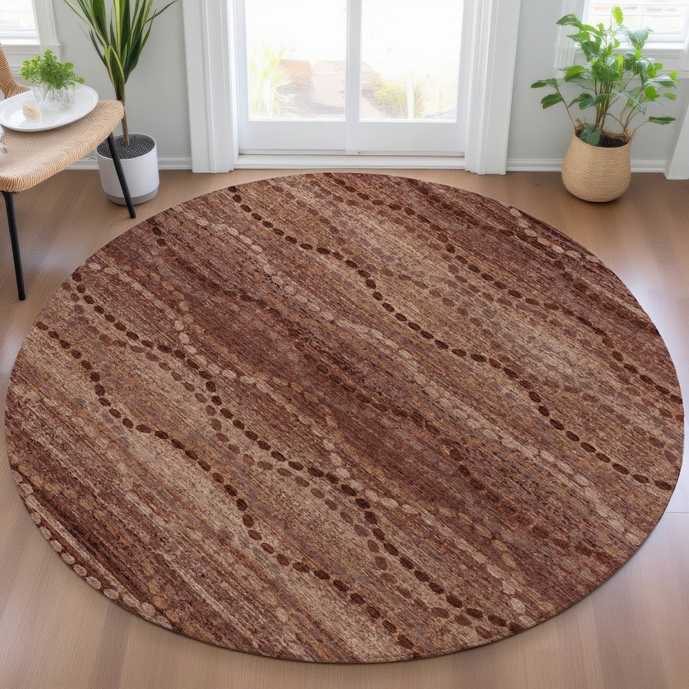 Machine Washable Indoor/Outdoor Chantille ACN2031 Paprika 8' x 8' Round Rug. Picture 5