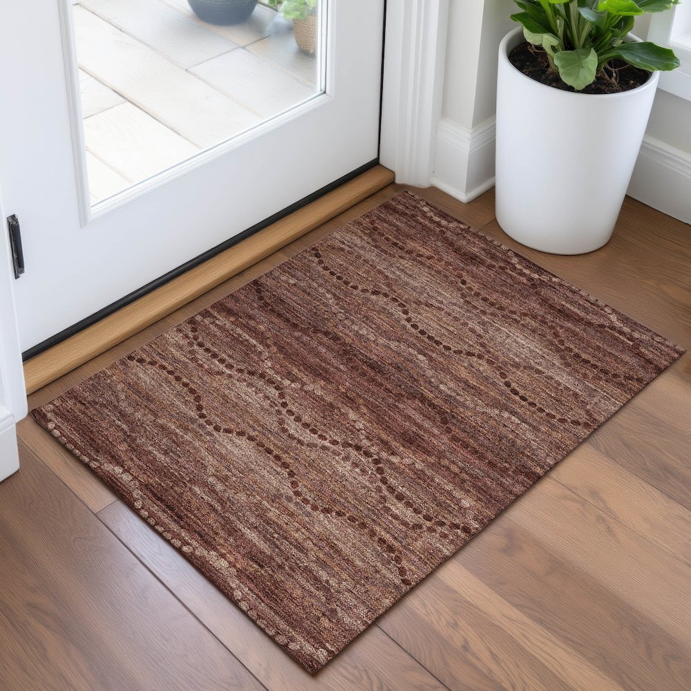 Machine Washable Indoor/Outdoor Chantille ACN2031 Paprika 1'8" x 2'6" Rug. Picture 5