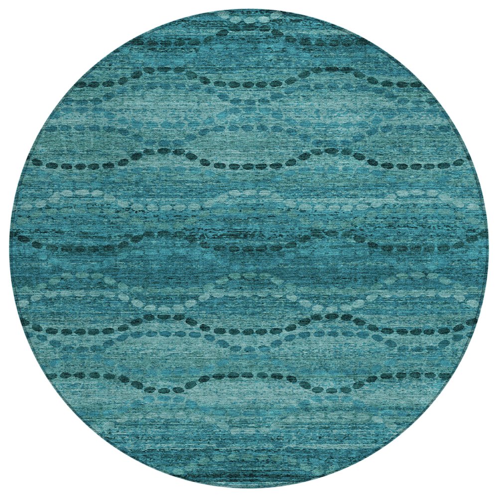 Machine Washable Indoor/Outdoor Chantille ACN2031 Turquoise 8' x 8' Round Rug. Picture 1