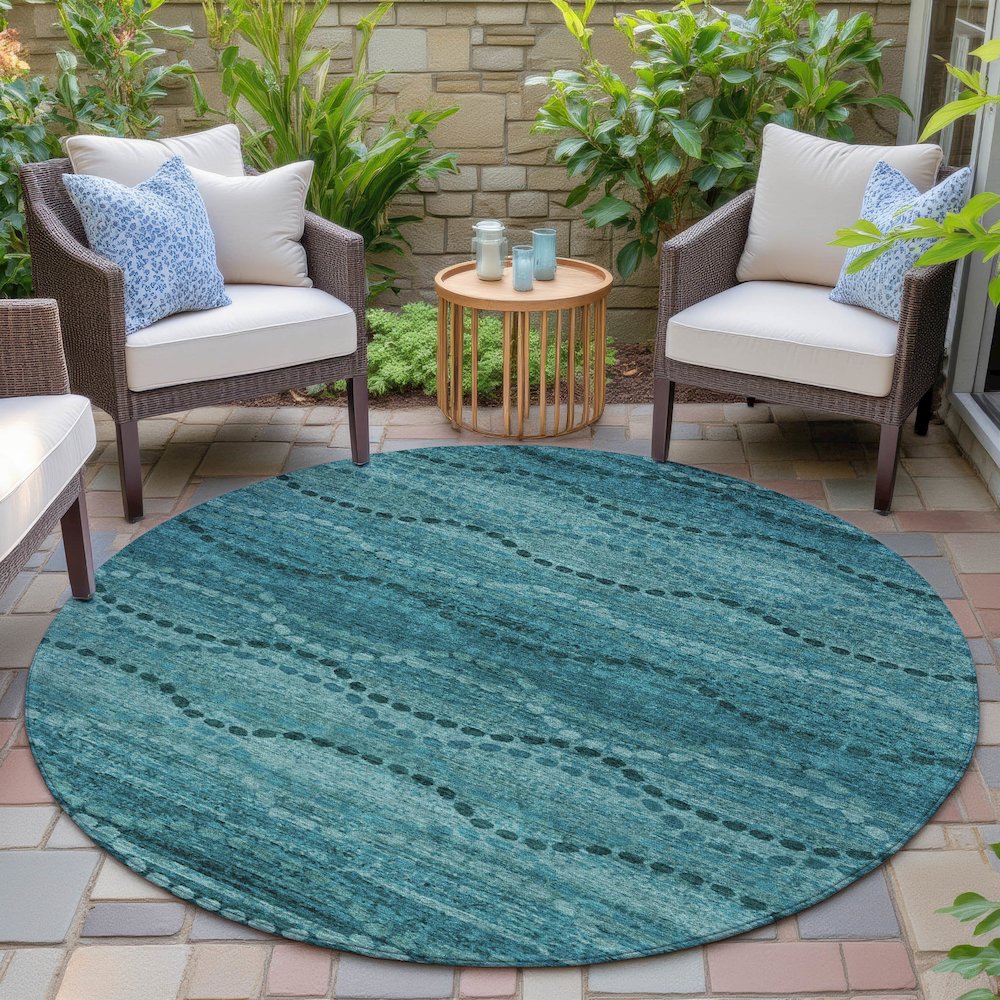 Machine Washable Indoor/Outdoor Chantille ACN2031 Turquoise 8' x 8' Round Rug. Picture 6