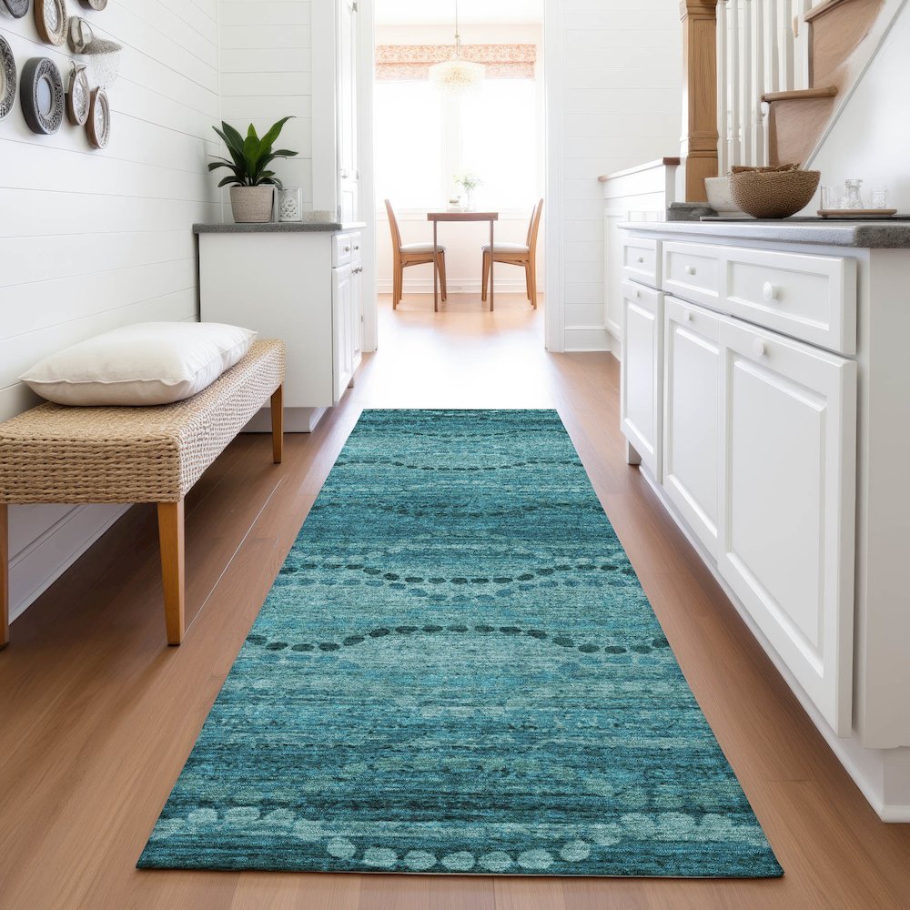 Machine Washable Indoor/Outdoor Chantille ACN2031 Turquoise 2'3"x7'6" Runner Rug. Picture 5