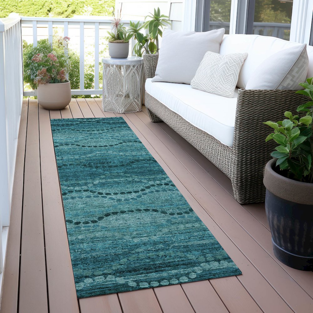Machine Washable Indoor/Outdoor Chantille ACN2031 Turquoise 2'3"x7'6" Runner Rug. Picture 6