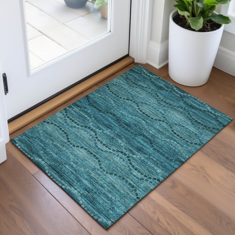 Machine Washable Indoor/Outdoor Chantille ACN2031 Turquoise 1'8" x 2'6" Rug. Picture 5