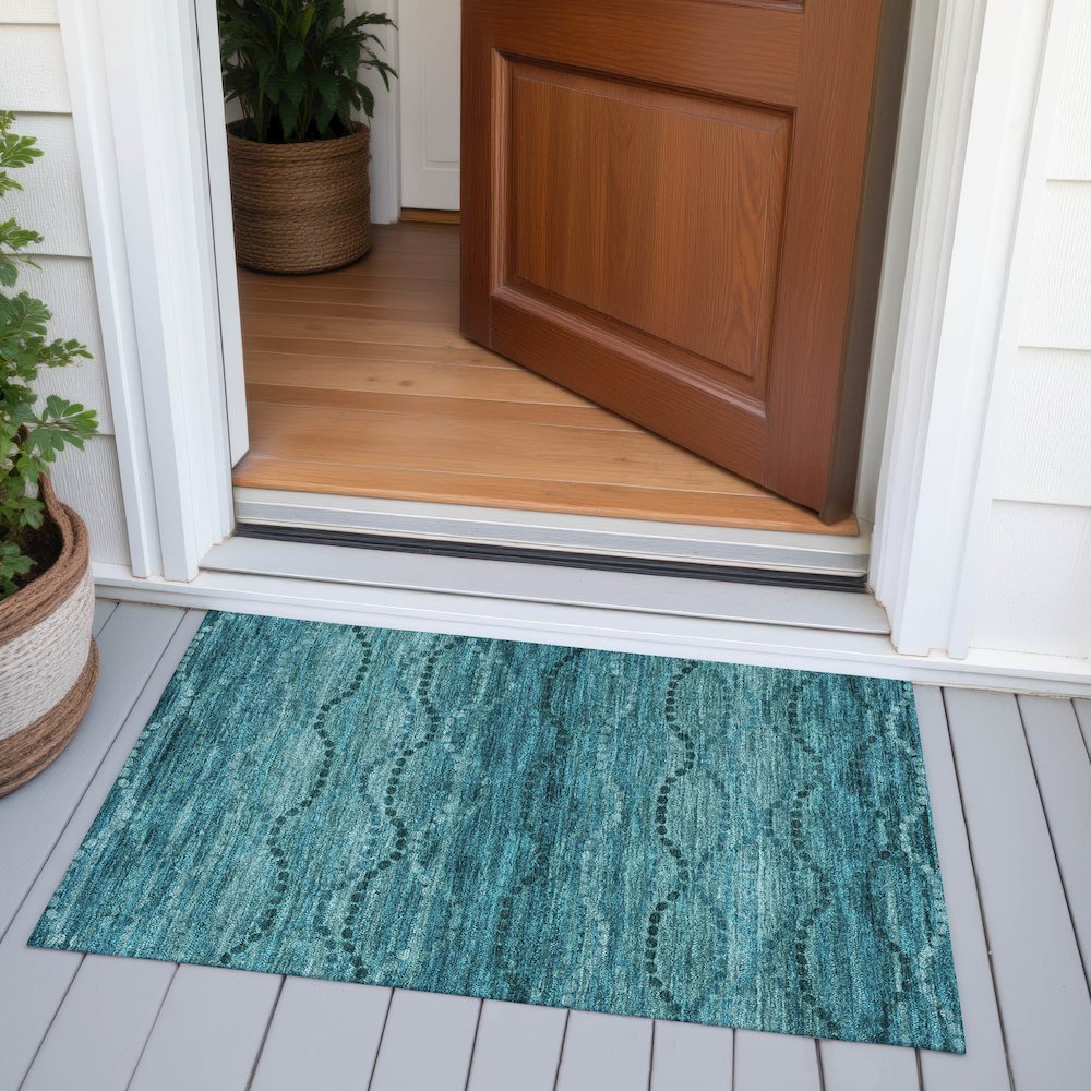 Machine Washable Indoor/Outdoor Chantille ACN2031 Turquoise 1'8" x 2'6" Rug. Picture 6