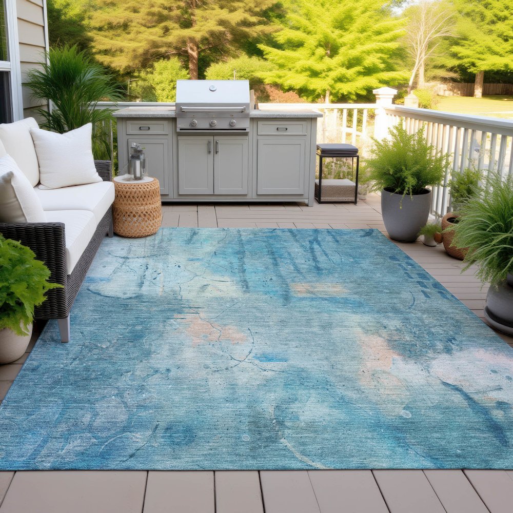 Machine Washable Indoor/Outdoor Chantille ACN2032 Blue 2'6" x 3'10" Rug. Picture 7