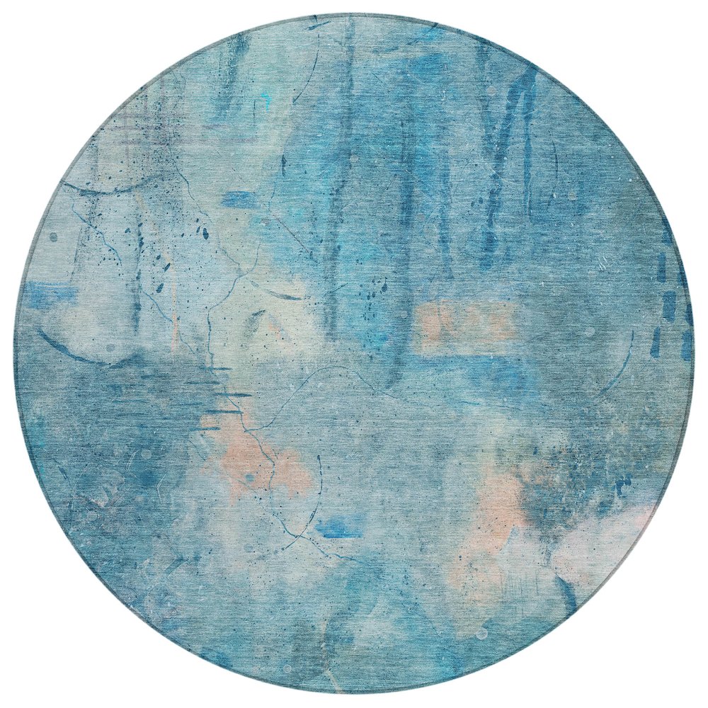 Machine Washable Indoor/Outdoor Chantille ACN2032 Blue 8' x 8' Round Rug. Picture 1